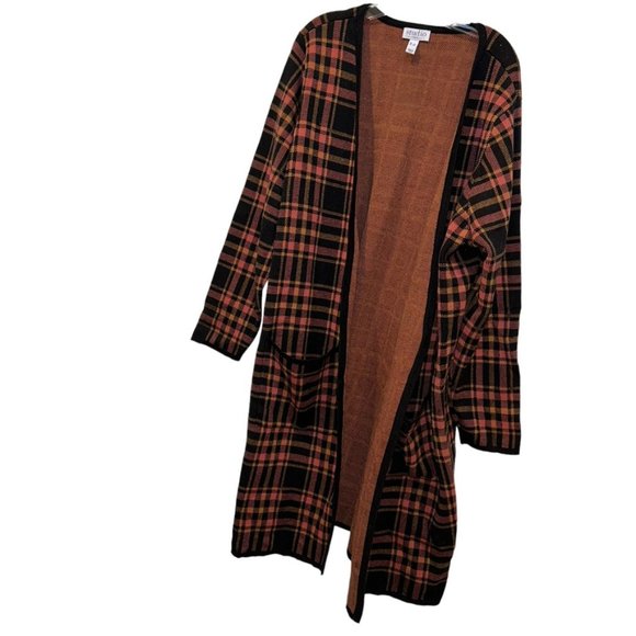 D&Co Studio FALL terracotta black plaid heavy opera coat cardigan sweater 3X - Picture 1 of 5